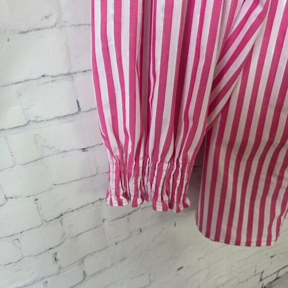 Pioneer Woman Top Plus Size 1X Pink White Striped Square Neck Smocked Sleeve - Picture 4 of 7